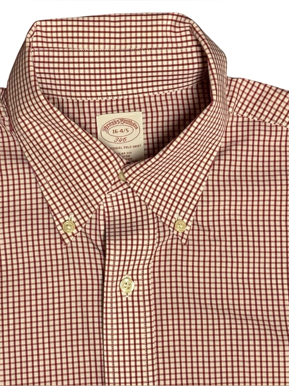 Brooks Brothers Men's Cream and Red and White Check Button-Down Shirt